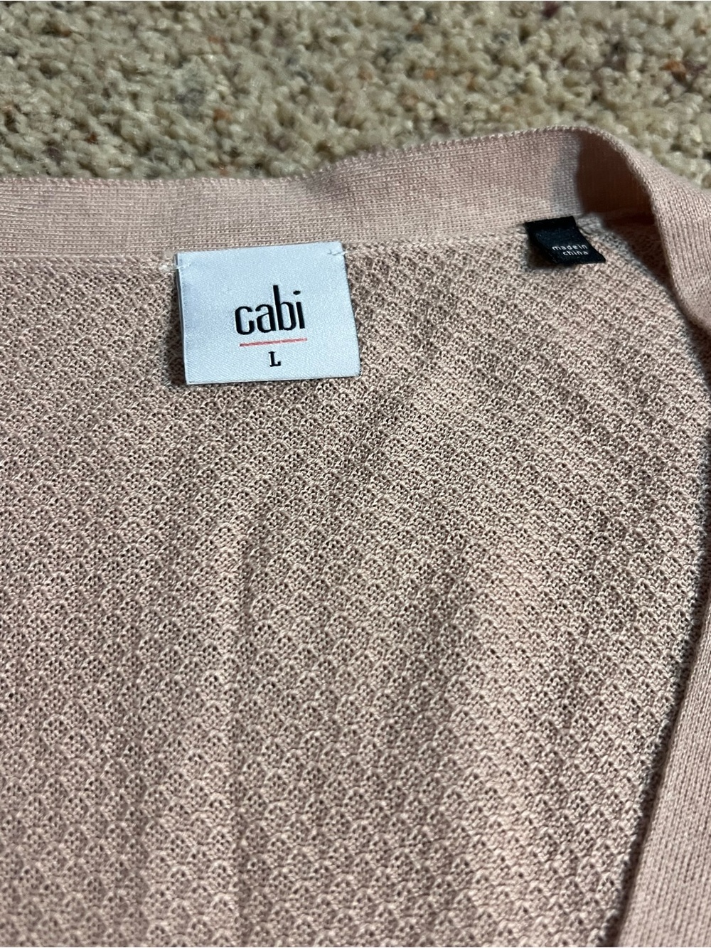 CAbi pastel Light Pink V-Neck Button Cardigan with Blue Trim - Picture 5 of 6